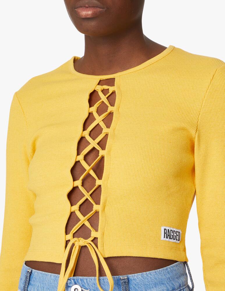 rinascente The Ragged Priest Maglietta crop a maniche lunghe con lacci - giallo