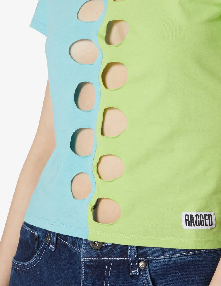 rinascente The Ragged Priest Cotton cropped cut out t-shirt - light blue