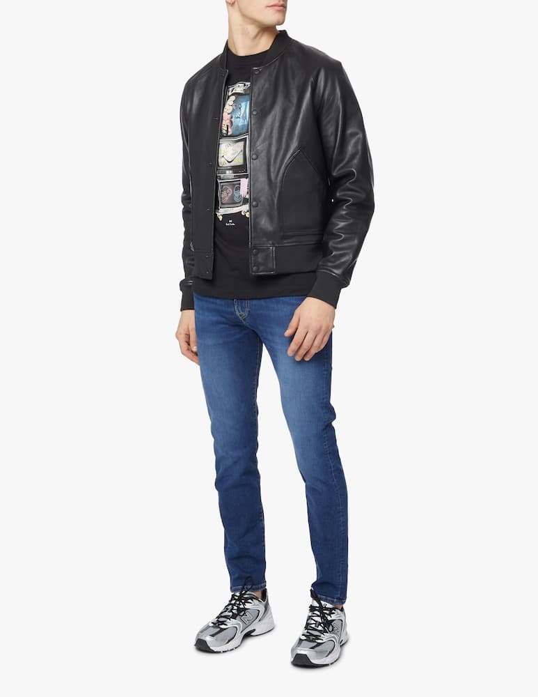 rinascente PS Paul Smith Leather bomber jacket - black