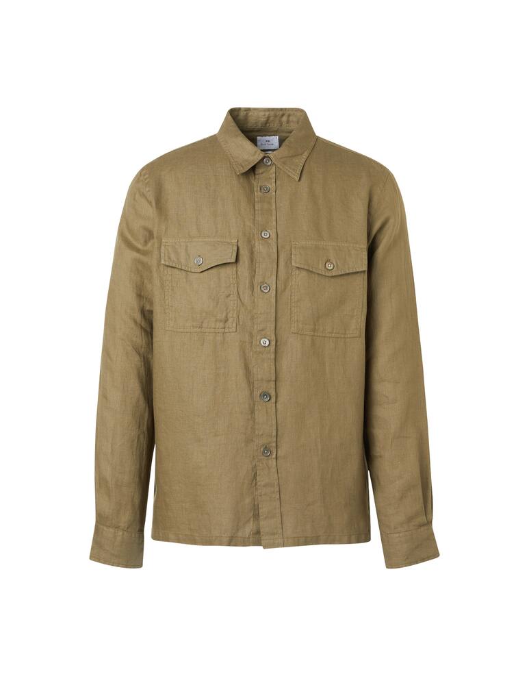 rinascente PS Paul Smith Camicia manica lunga lino con taschini - oliva