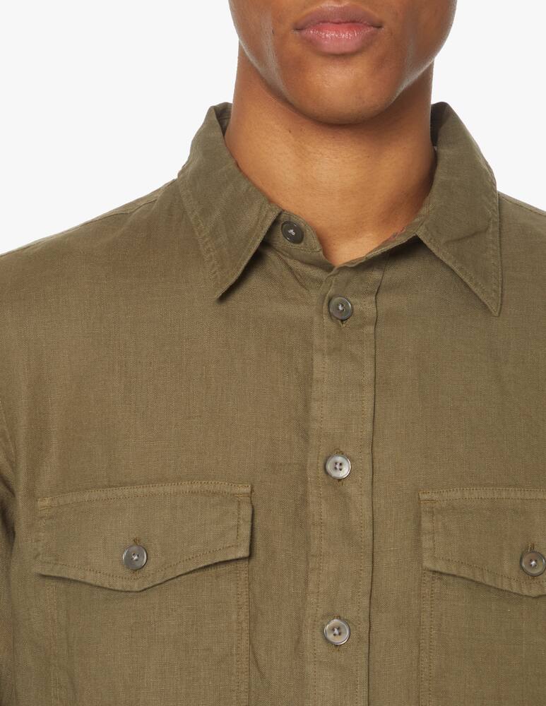 rinascente PS Paul Smith Camicia manica lunga lino con taschini - oliva