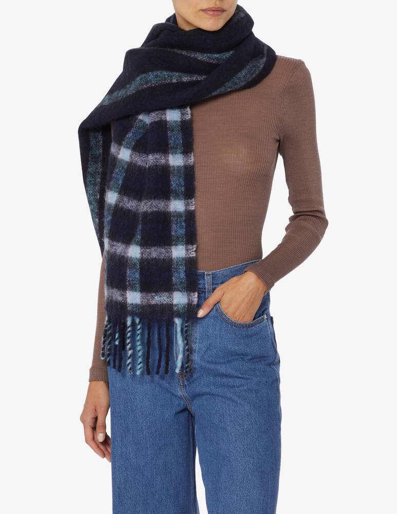 rinascente Paul Smith Vichy wool blend scarf with fringes - Blue