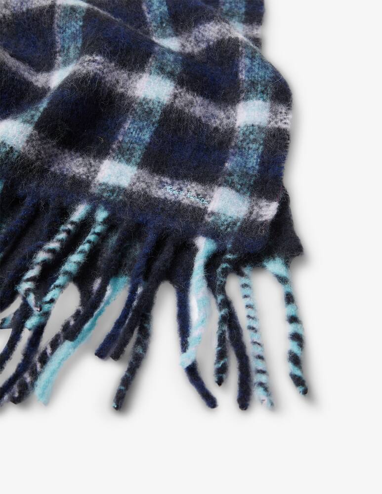 rinascente Paul Smith Vichy wool blend scarf with fringes - Blue