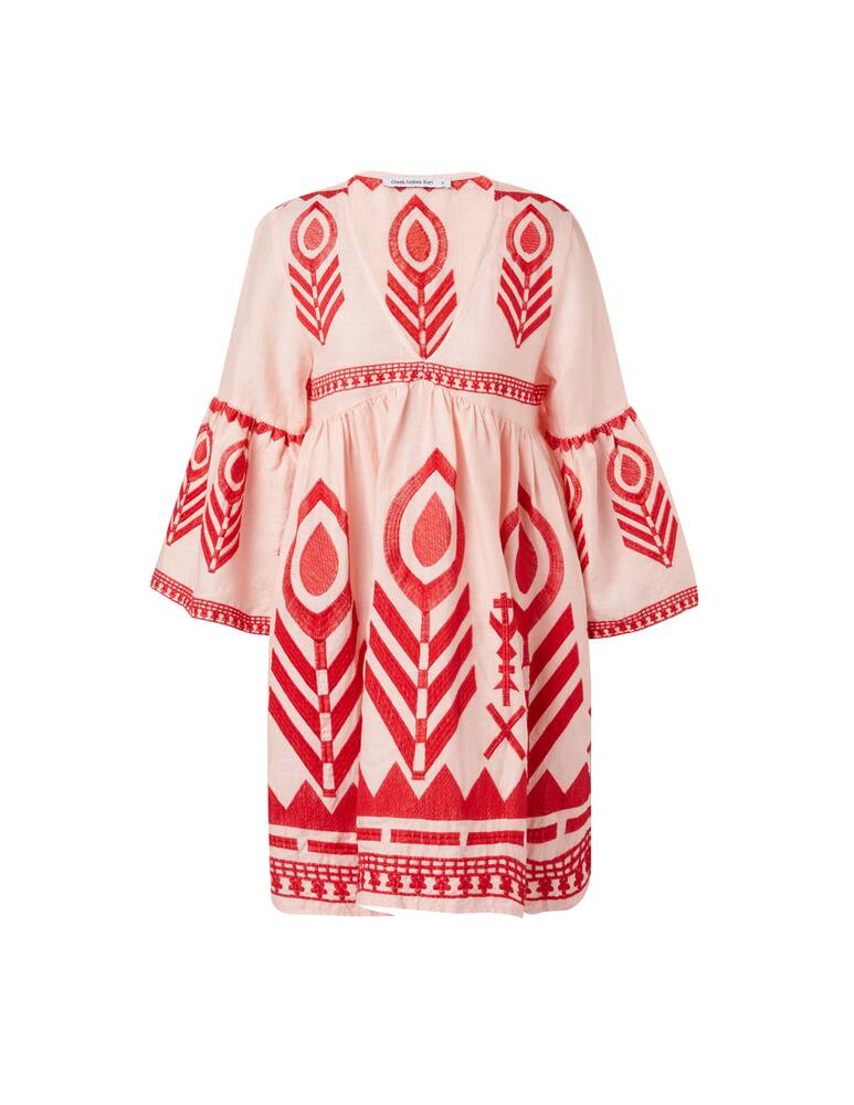 rinascente Greek Archaic Kori Mini linen kaftan with greek print - red