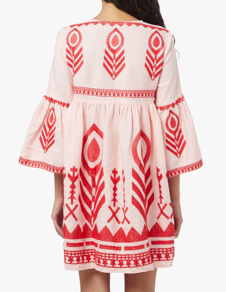 rinascente Greek Archaic Kori Mini linen kaftan with greek print - red