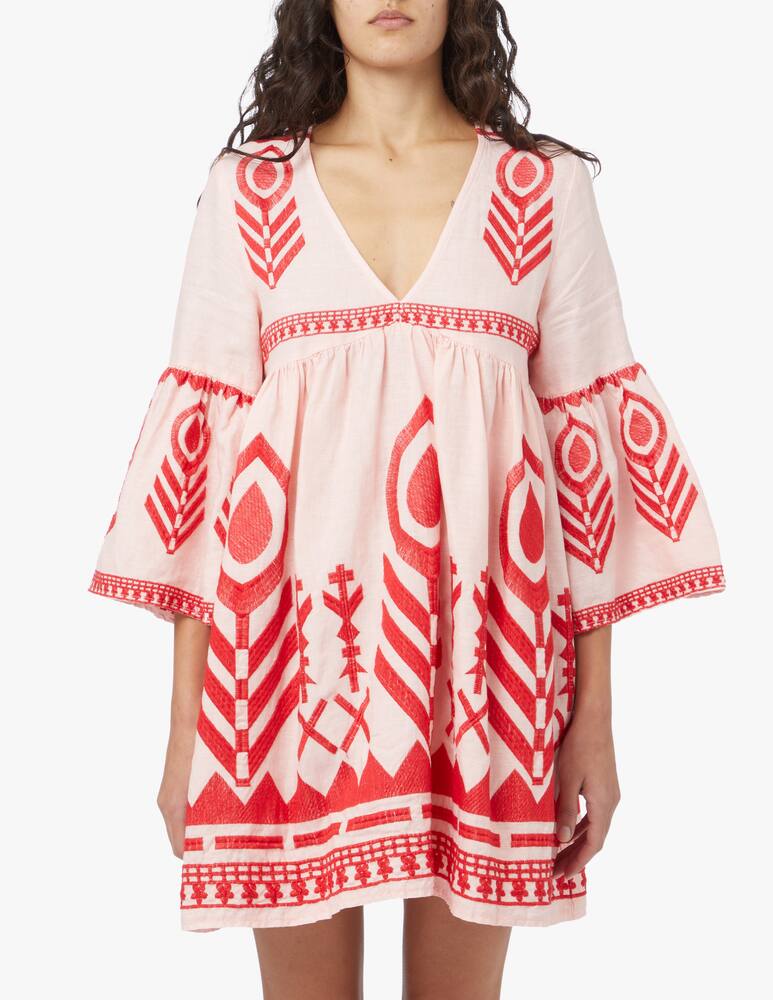 rinascente Greek Archaic Kori Mini linen kaftan with greek print - red
