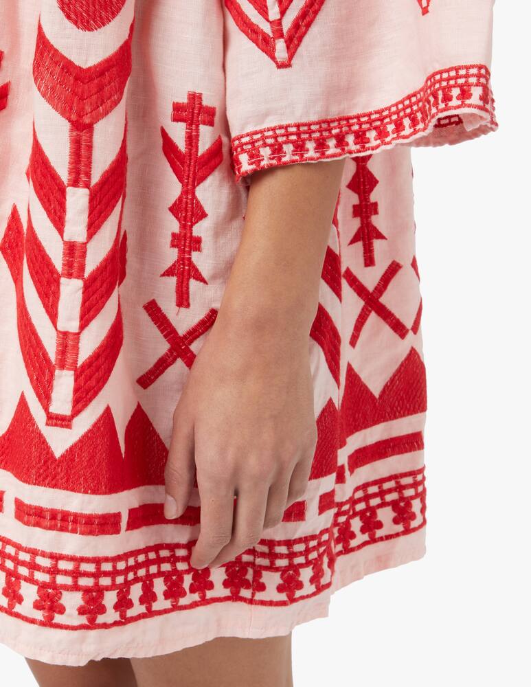 rinascente Greek Archaic Kori Mini linen kaftan with greek print - red