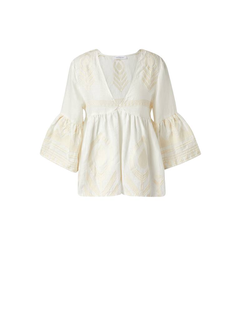 Greek Archaic Kori Linen shirt with greek print - white - picture 1