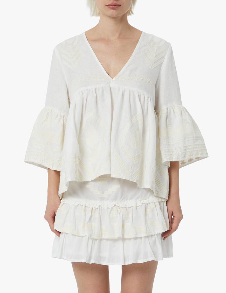 Greek Archaic Kori Linen shirt with greek print - white - picture 4