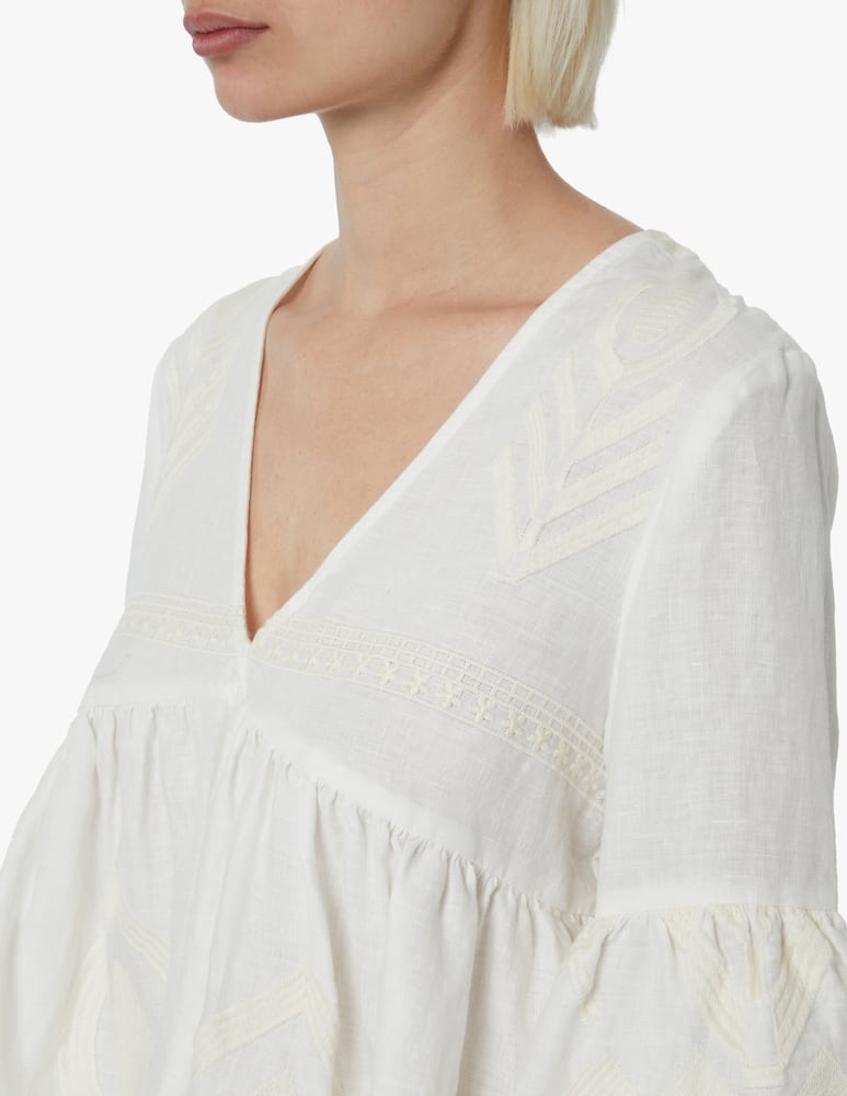 rinascente Greek Archaic Kori Linen shirt with greek print - white