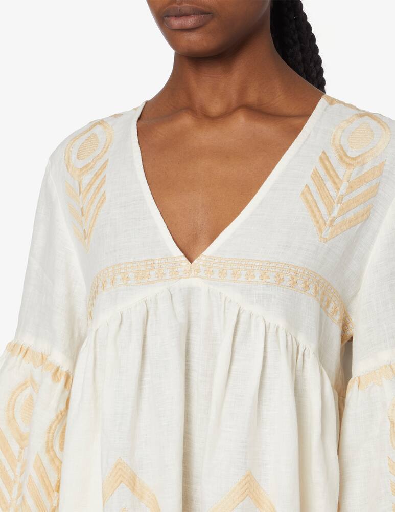 rinascente Greek Archaic Kori Mini dress feather bell sleeve