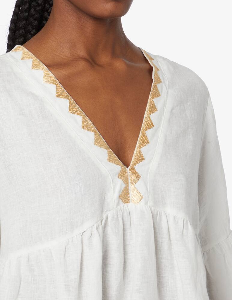 rinascente Greek Archaic Kori Mini dress feather chevron bell sleeves