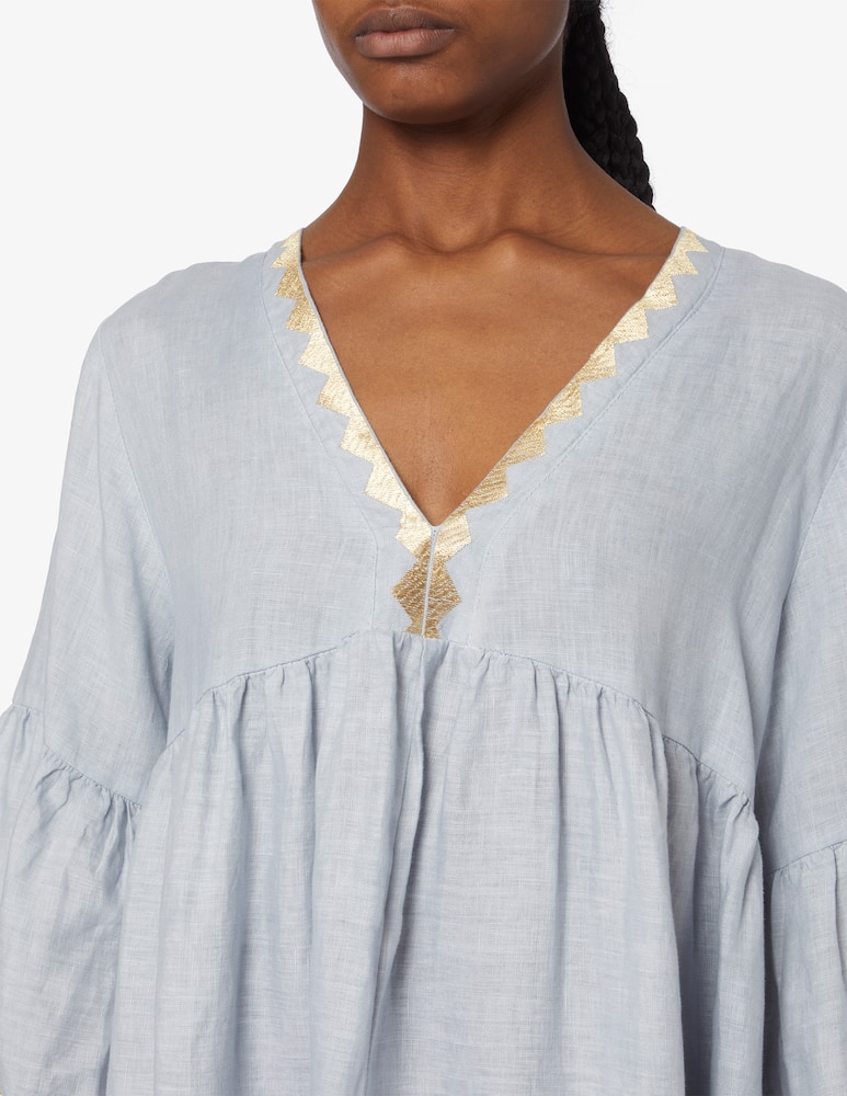 rinascente Greek Archaic Kori Max dress feather chevron bell sleeves