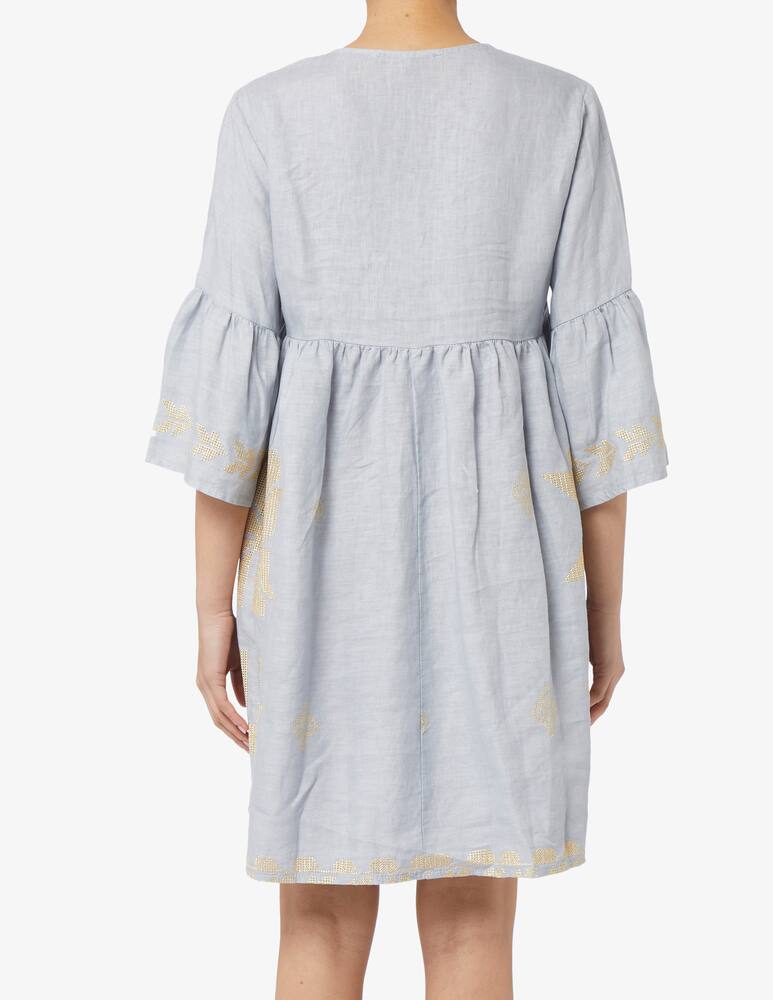 Greek Archaic Kori Short linen kaftan vneck bell sleeves - picture 3 Greek Archaic Kori Short linen kaftan vneck bell sleeves - picture 3
