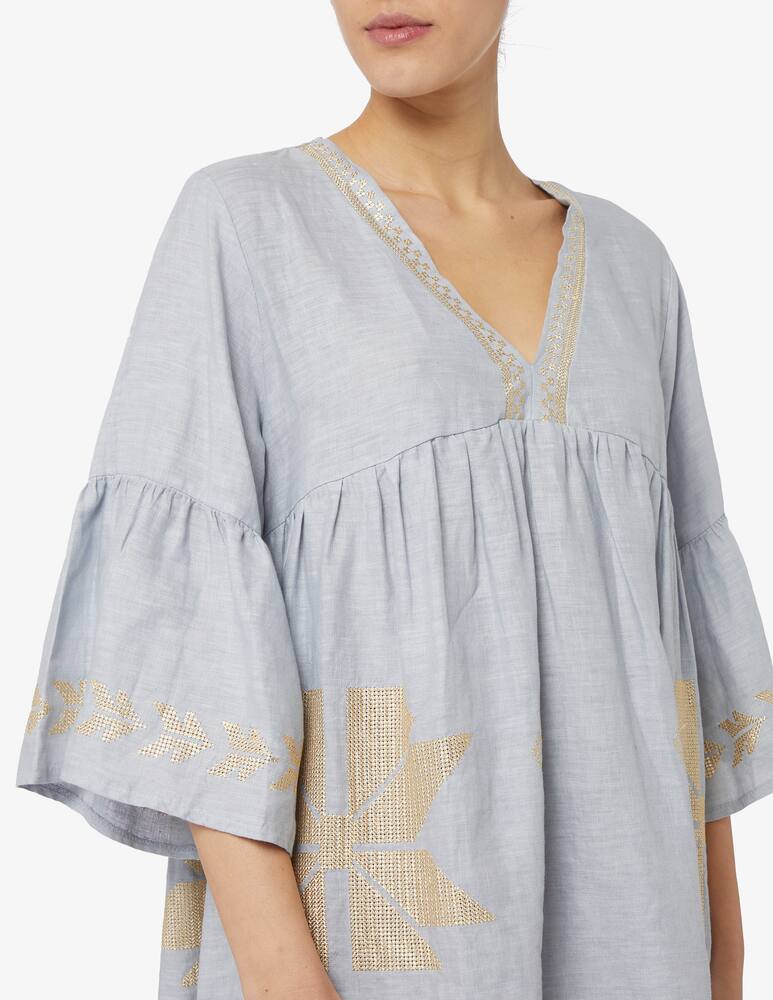Greek Archaic Kori Short linen kaftan vneck bell sleeves - picture 4 Greek Archaic Kori Short linen kaftan vneck bell sleeves - picture 4