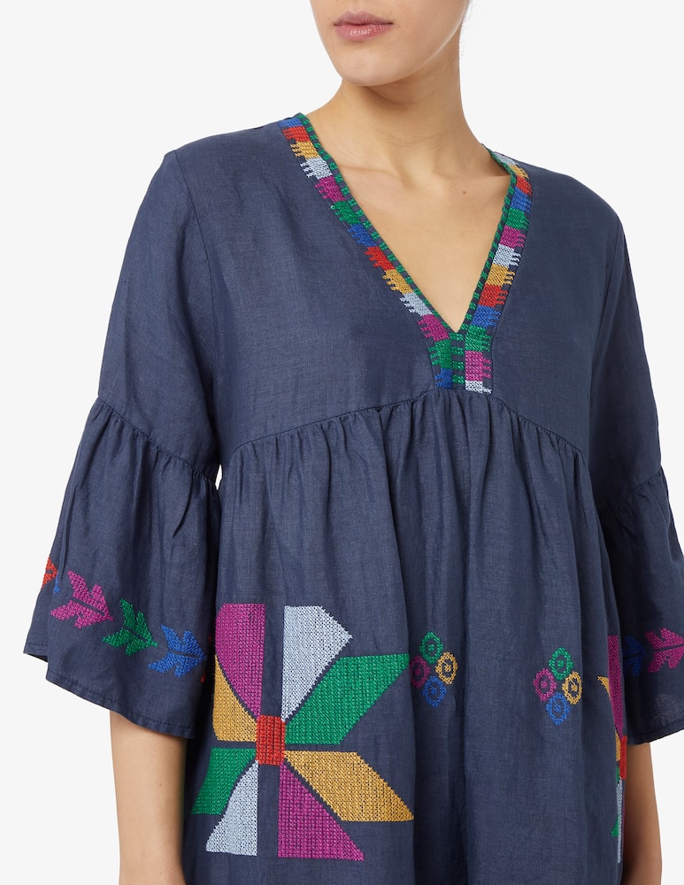 Greek Archaic Kori Kaftano corto lino vneck manica campana - immagine 3 Greek Archaic Kori Kaftano corto lino vneck manica campana - immagine 3