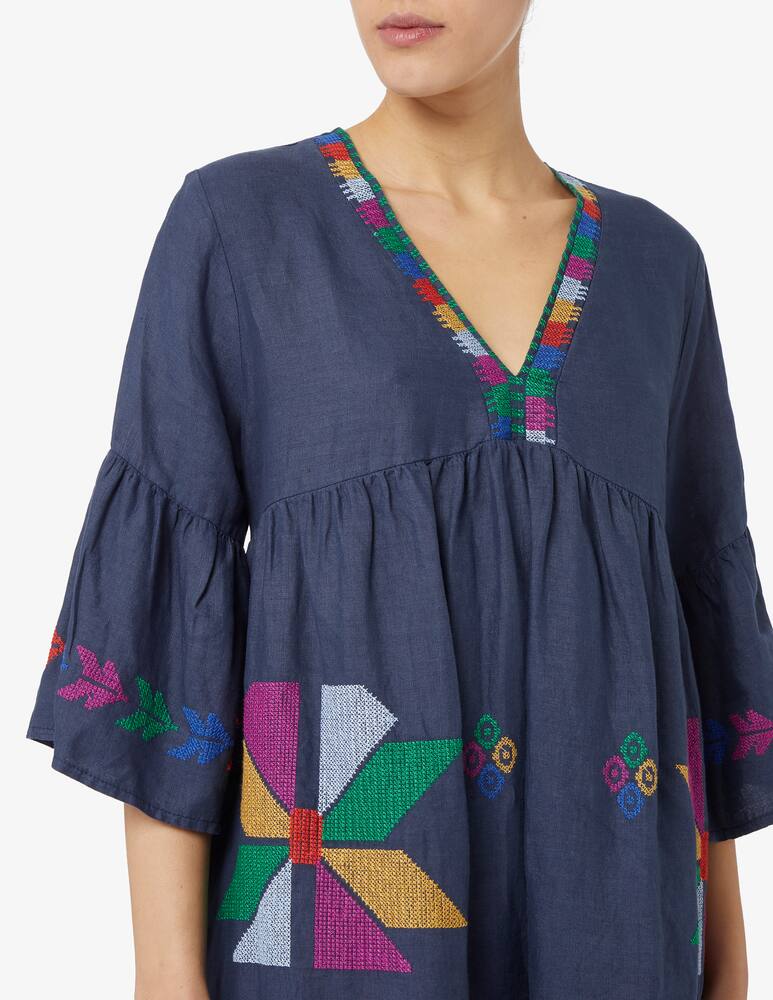 rinascente Greek Archaic Kori Kaftano corto lino vneck manica campana