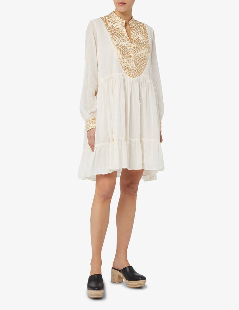 rinascente Greek Archaic Kori Short cotton kaftan with gold print