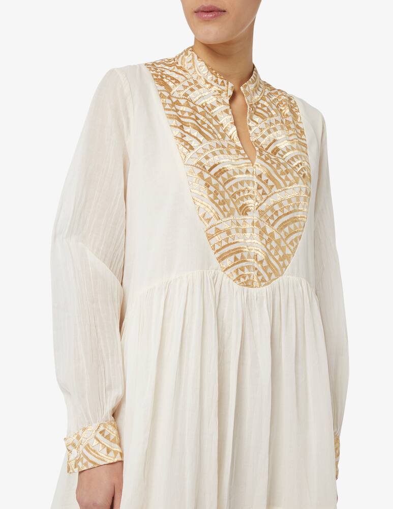 rinascente Greek Archaic Kori Short cotton kaftan with gold print