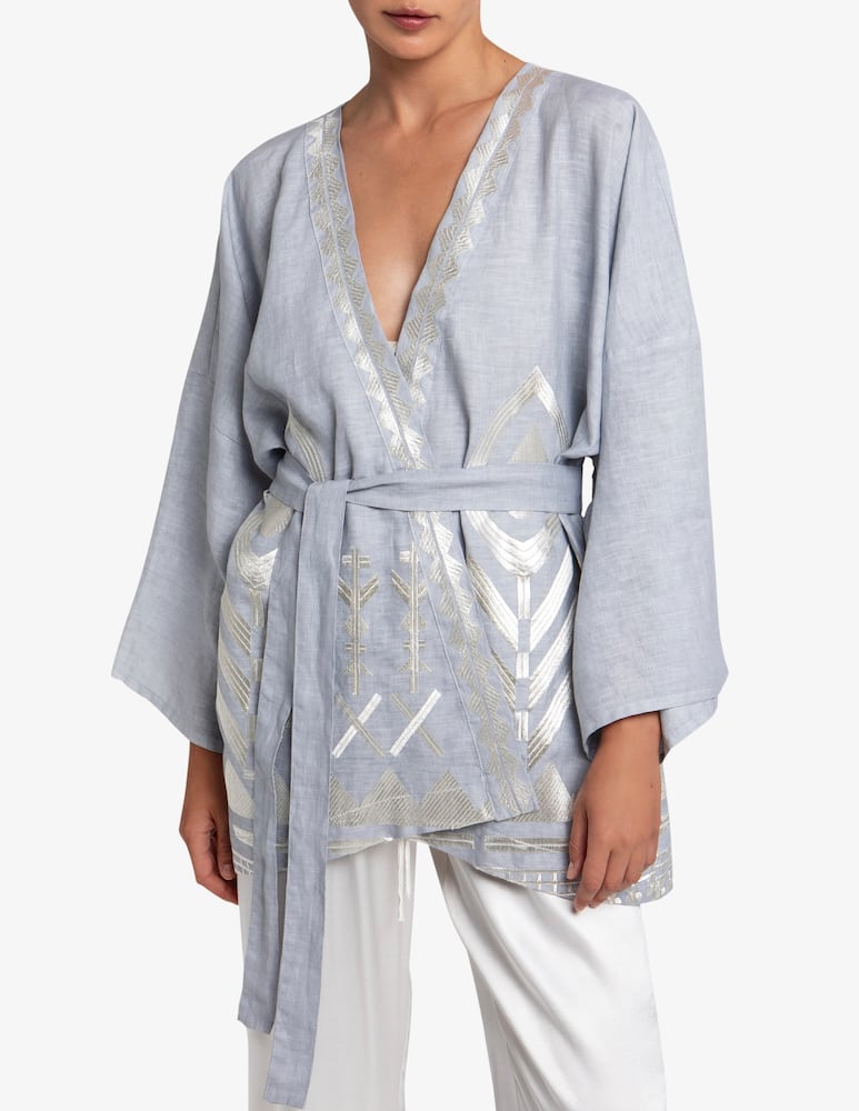 Greek Archaic Kori Embroidered linen kimono - picture 1 Greek Archaic Kori Embroidered linen kimono - picture 1
