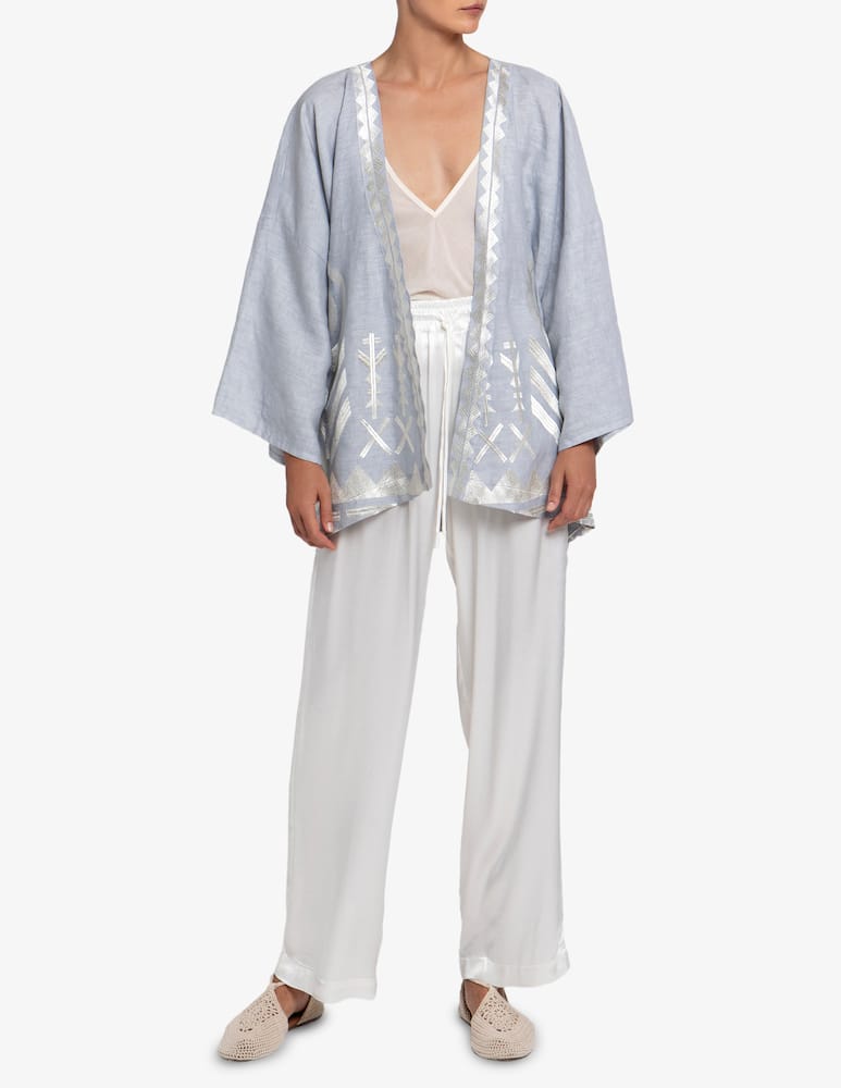 Greek Archaic Kori Embroidered linen kimono - picture 2 Greek Archaic Kori Embroidered linen kimono - picture 2
