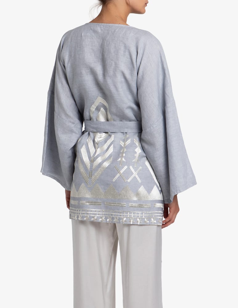 Greek Archaic Kori Embroidered linen kimono - picture 3 Greek Archaic Kori Embroidered linen kimono - picture 3
