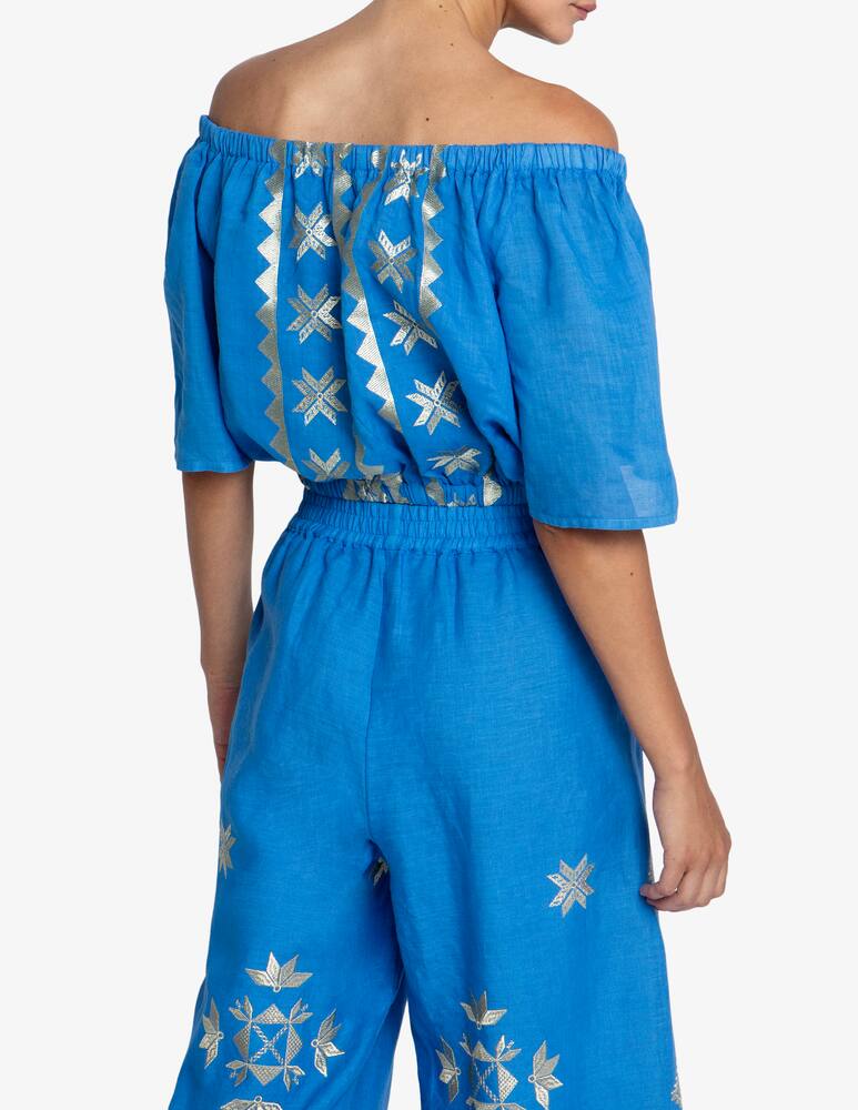 rinascente Greek Archaic Kori Off-shoulder embroidered top