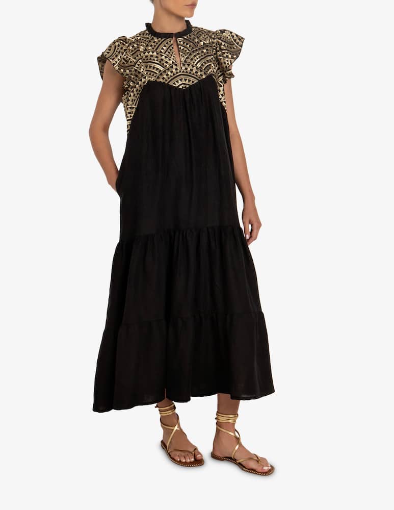 Greek Archaic Kori Embroidered tiered dress - picture 1 Greek Archaic Kori Embroidered tiered dress - picture 1