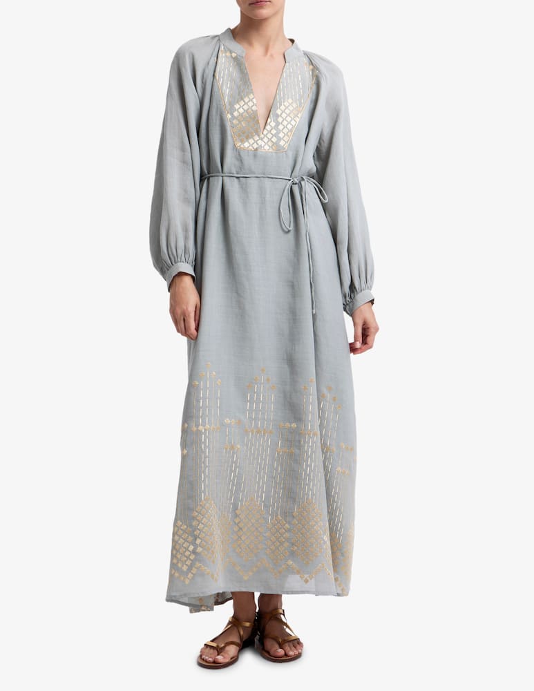 rinascente Greek Archaic Kori Bib collar long dress