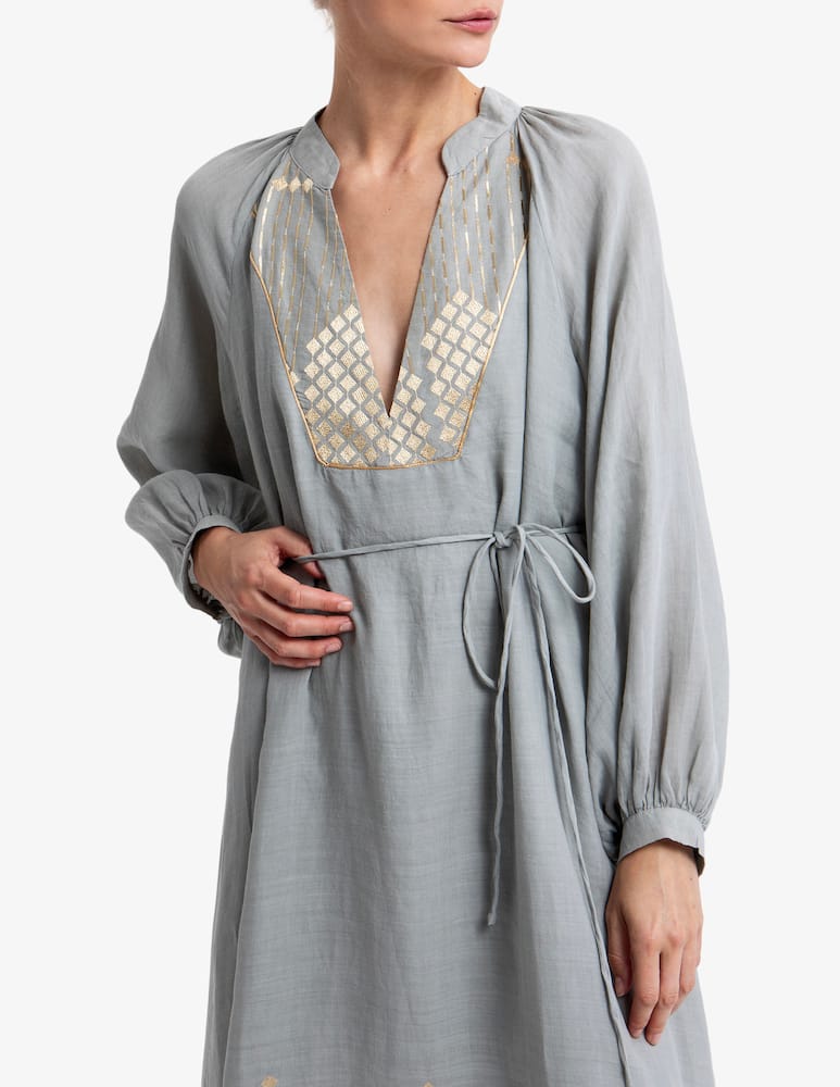 rinascente Greek Archaic Kori Bib collar long dress