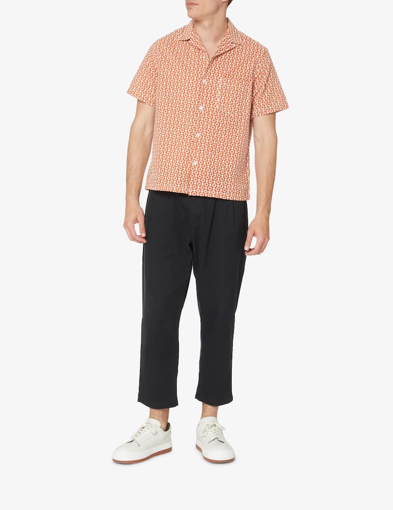 rinascente Portuguese Flannel Embossed flower short sleeve shirt - brown