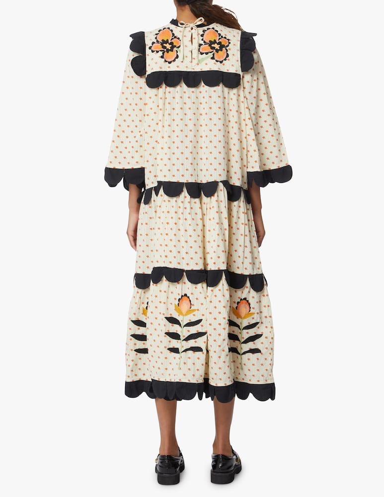 rinascente Stella Nova Long sleeved maxi dress with embroidery - beige