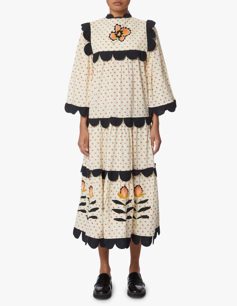 rinascente Stella Nova Long sleeved maxi dress with embroidery - beige