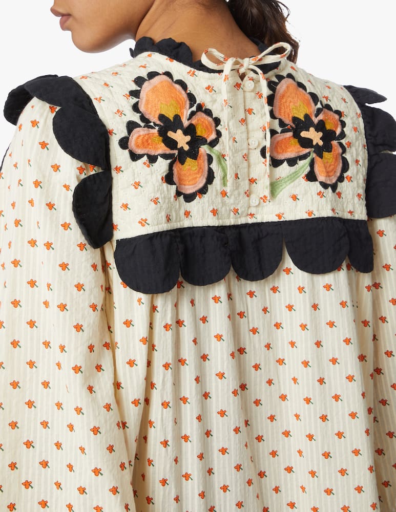 rinascente Stella Nova Long sleeved maxi dress with embroidery - beige