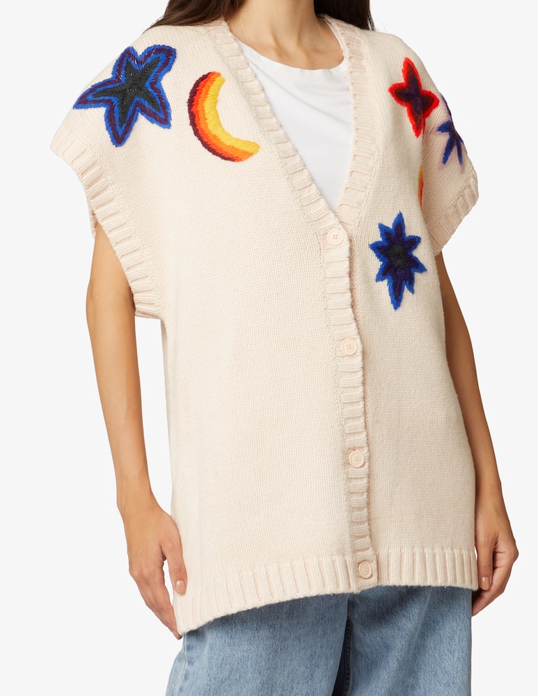 rinascente Stella Nova Oversized cotton blend vest with embroidery - Beige