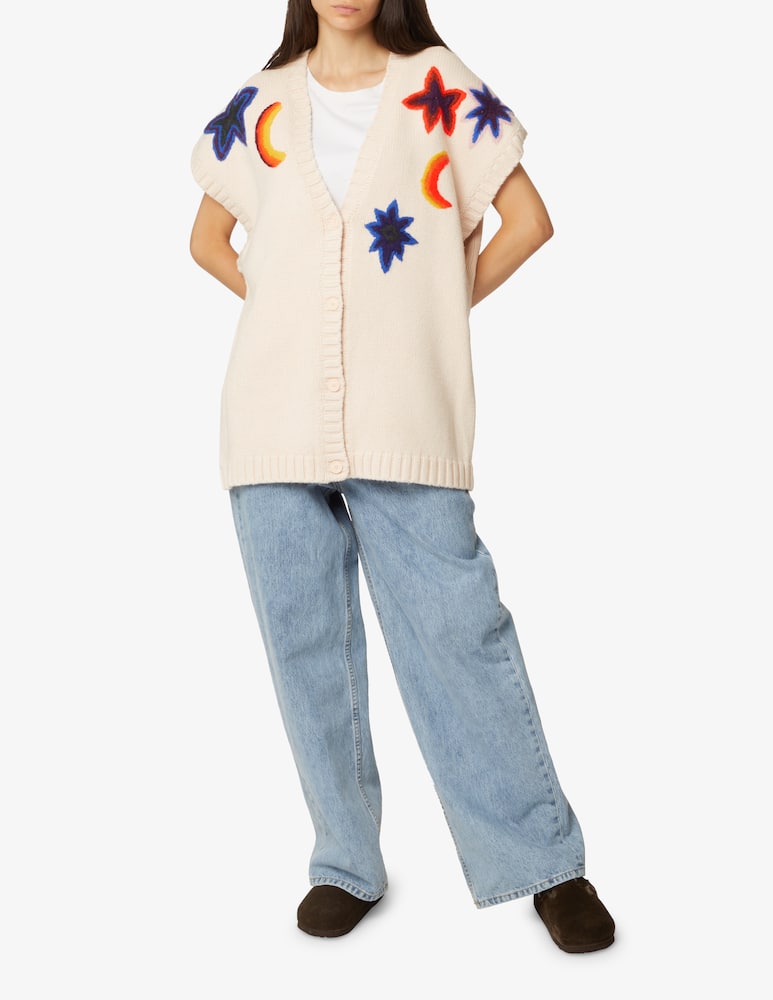 rinascente Stella Nova Oversized cotton blend vest with embroidery - Beige