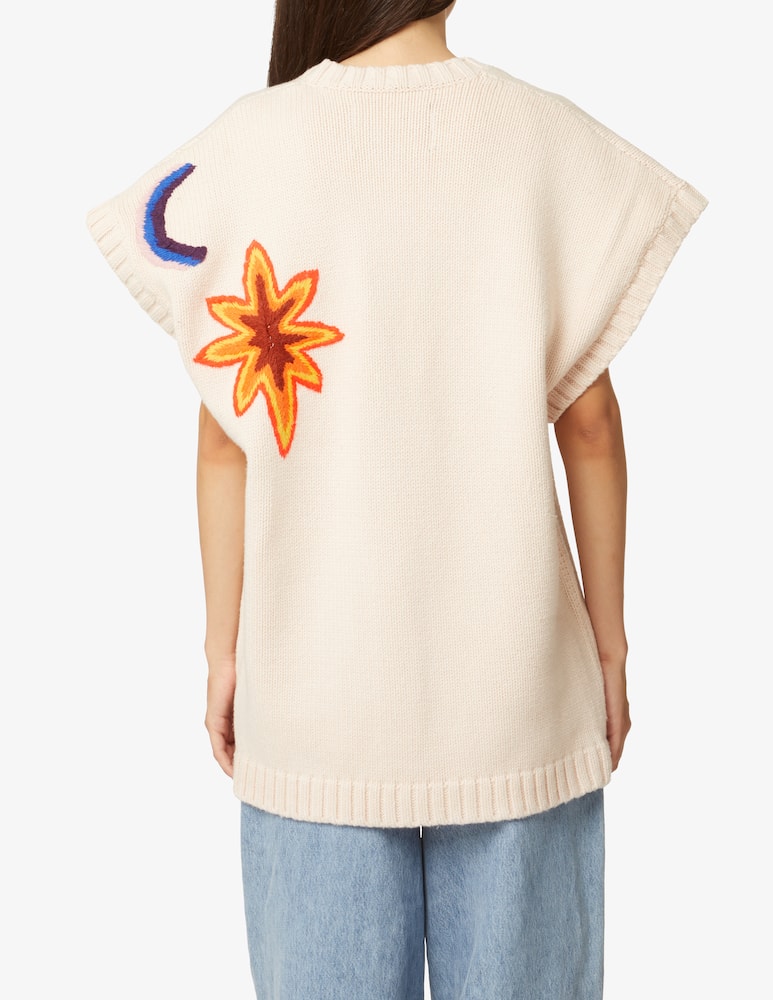 rinascente Stella Nova Oversized cotton blend vest with embroidery - Beige