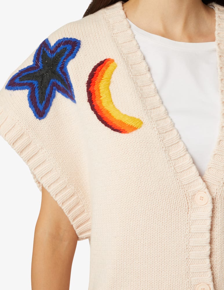 rinascente Stella Nova Oversized cotton blend vest with embroidery - Beige