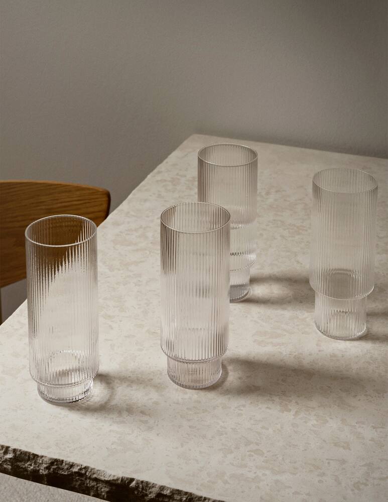 rinascente Ferm Living Ripple Bicchieri Long Drink - Set da 4 - Trasparente