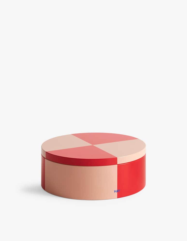 Hay Tin Container Round Red And Soft Pink - picture 1 Hay Tin Container Round Red And Soft Pink - picture 1