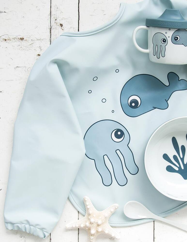 rinascente Done By Deer Bib with sleeves sea friends - blue