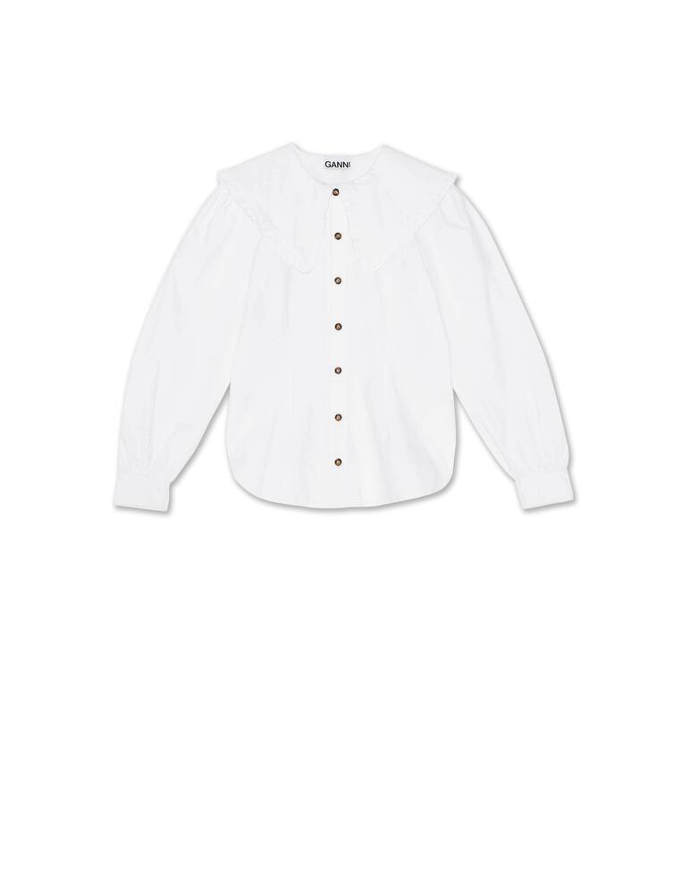 rinascente Ganni Camicia in cotone con collare grande - bianco