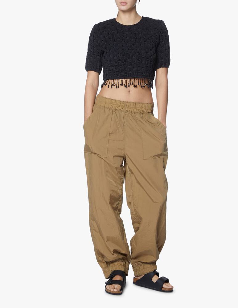 rinascente Ganni Crewneck croptop with pearls - black