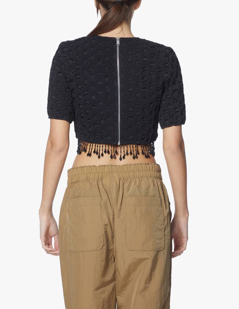 rinascente Ganni Crewneck croptop with pearls - black