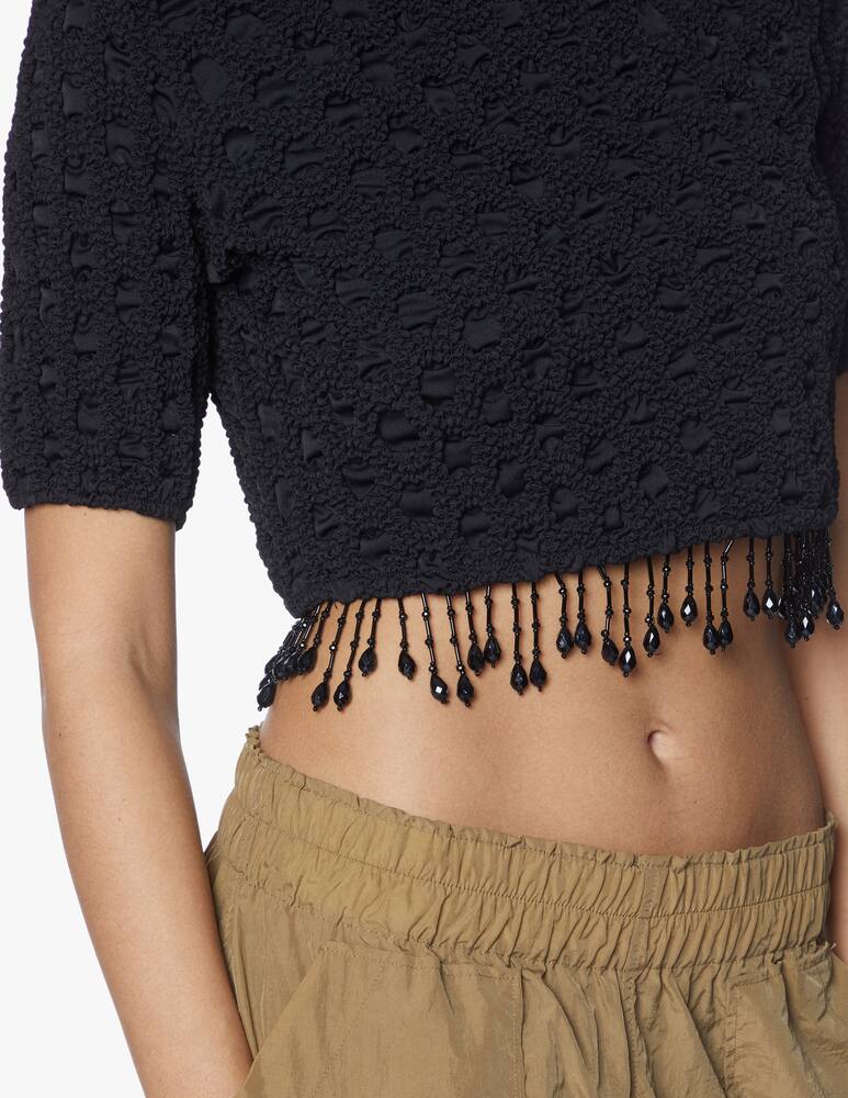 rinascente Ganni Crewneck croptop with pearls - black