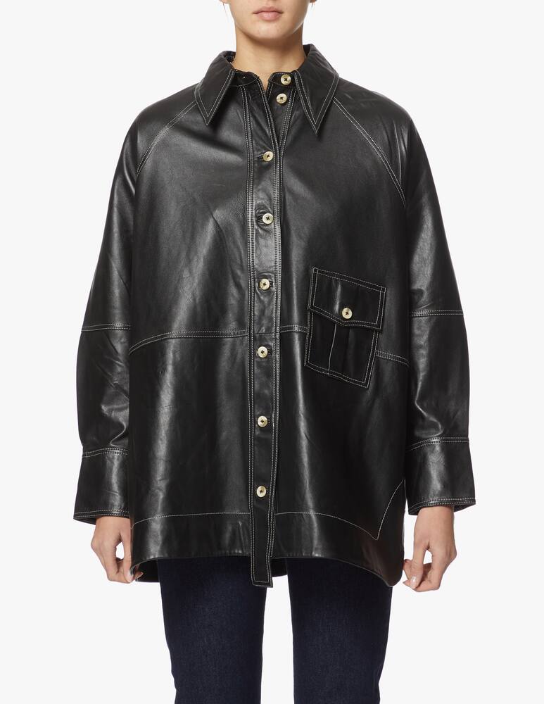rinascente Ganni Leather over shirt - black