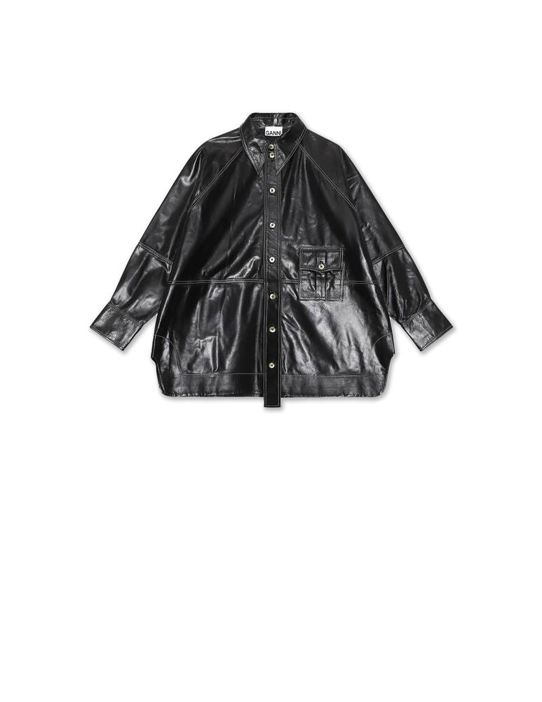 rinascente Ganni Leather over shirt - black