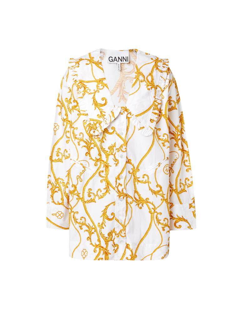 rinascente Ganni Long sleeved shirt chain print big collar - beige