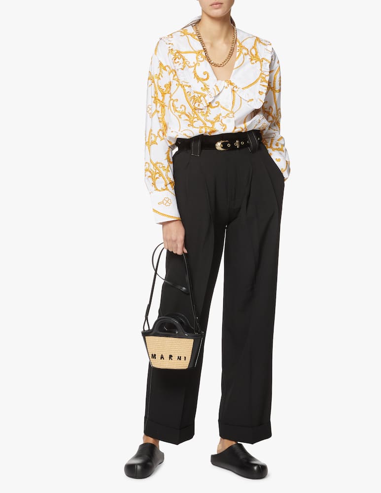 rinascente Ganni Long sleeved shirt chain print big collar - beige