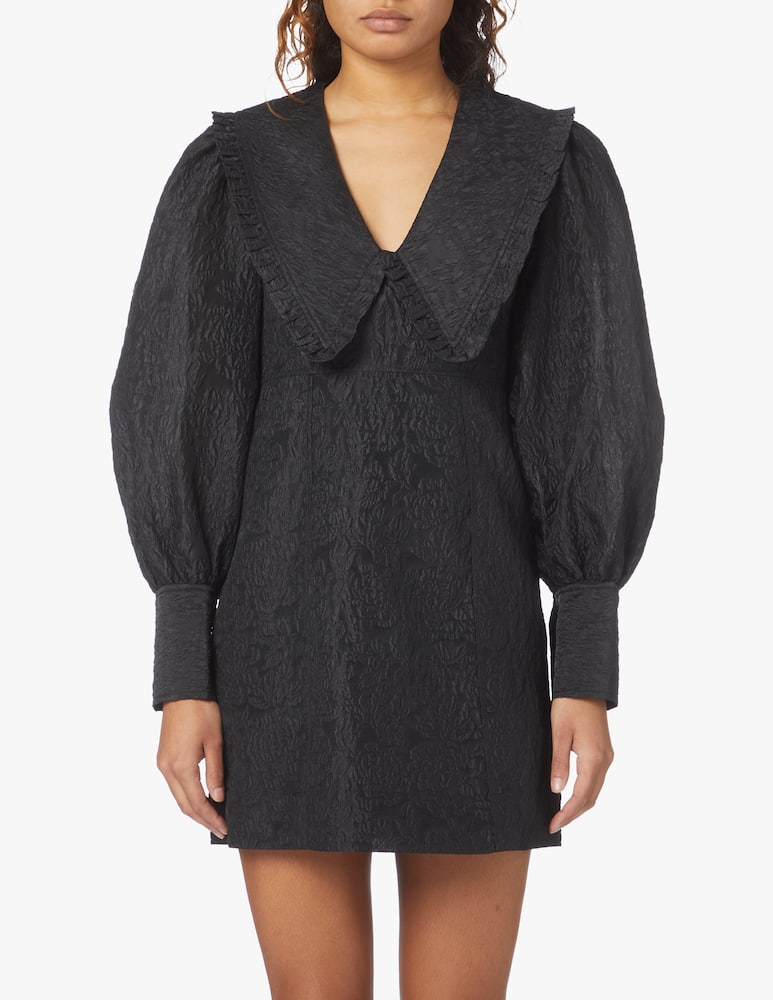 rinascente Ganni Long sleeve mini dress with big collar - black
